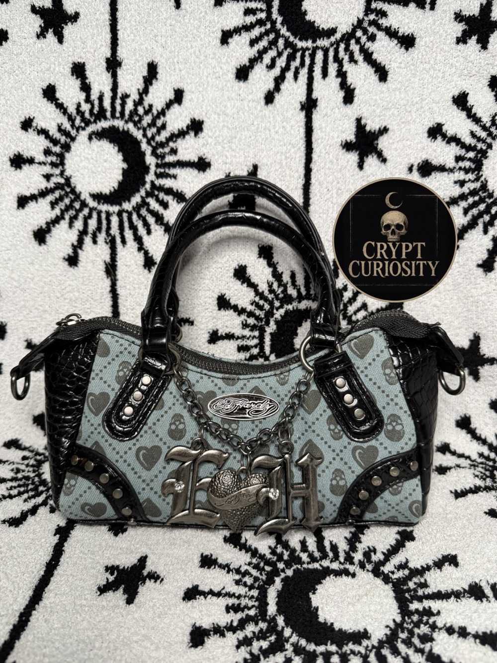 Ed Hardy Hearts & Skull Mini Satchel Crossbody Bag